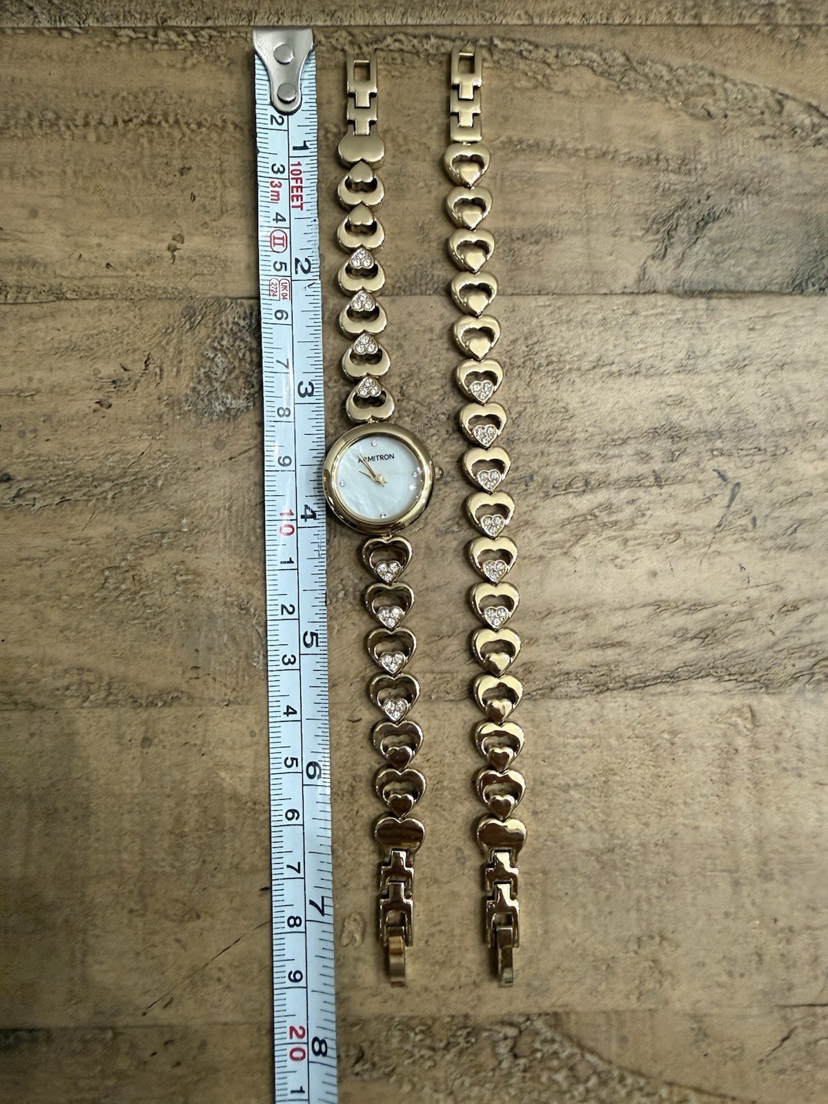 2 Pcs Armitron Ladies Watch & Bracelet Set Hearts Swarovski Goldtone Adjustable