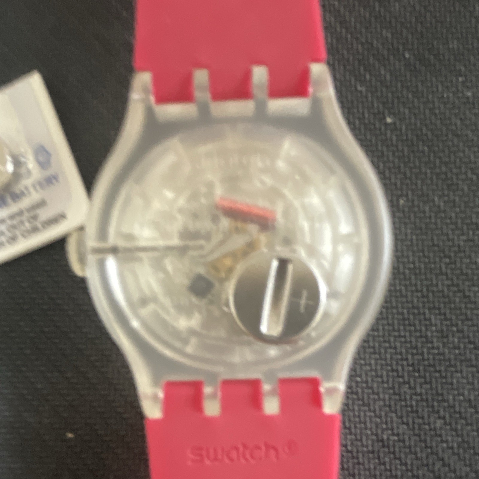 Swatch Swiss Made Quartz Analog Red Dial Clear Case Red Silicone Strap Complete