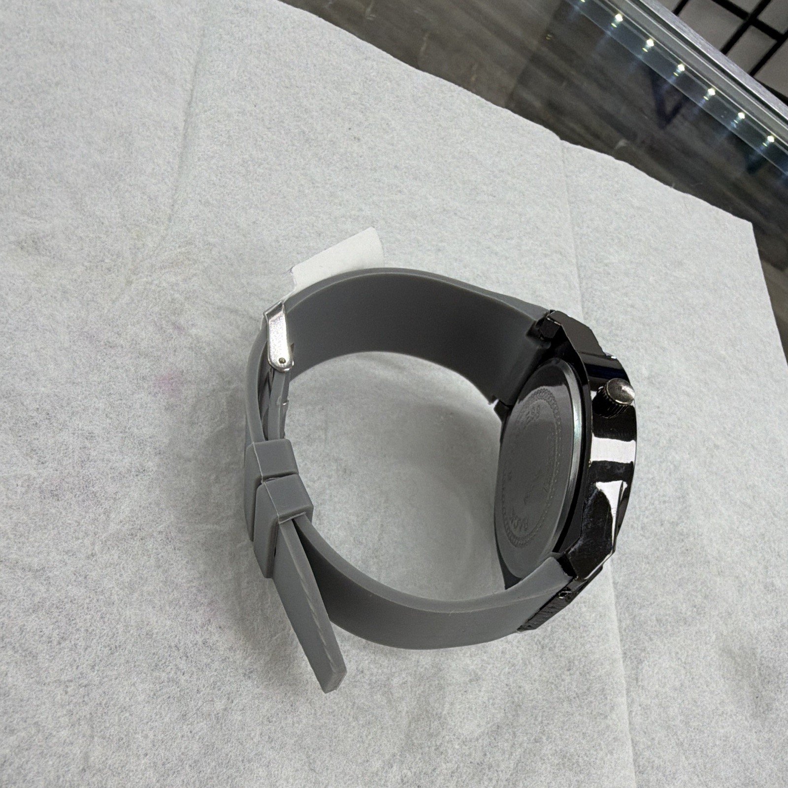 Jiusou Mechanical Automatic Skeleton Dial Analog Watch Black Case Gray Strap