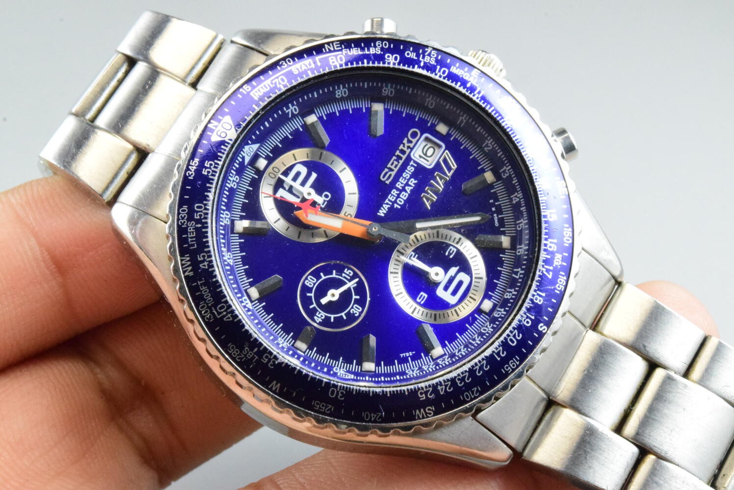 Vintage watch Seiko Chronograph 7T92-0CF0 Blue Men Quartz Round 43mm