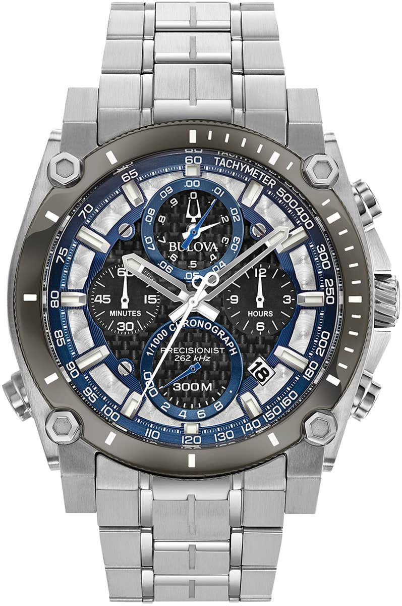 NEW BULOVA MAN’S PRECISIONIST CHRONOGRAPH CARBON DIAL ICON WATCH 98B316