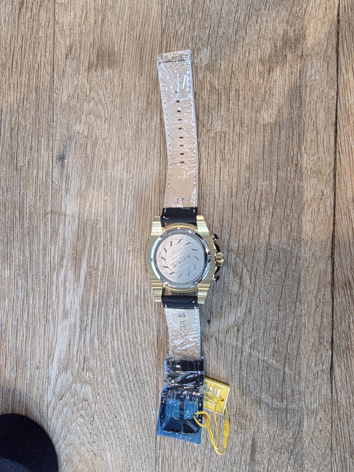 Invicta Bolt Ace Chronograph Quartz Gold Dial Black Leather Men’ Wristwatch 52mm