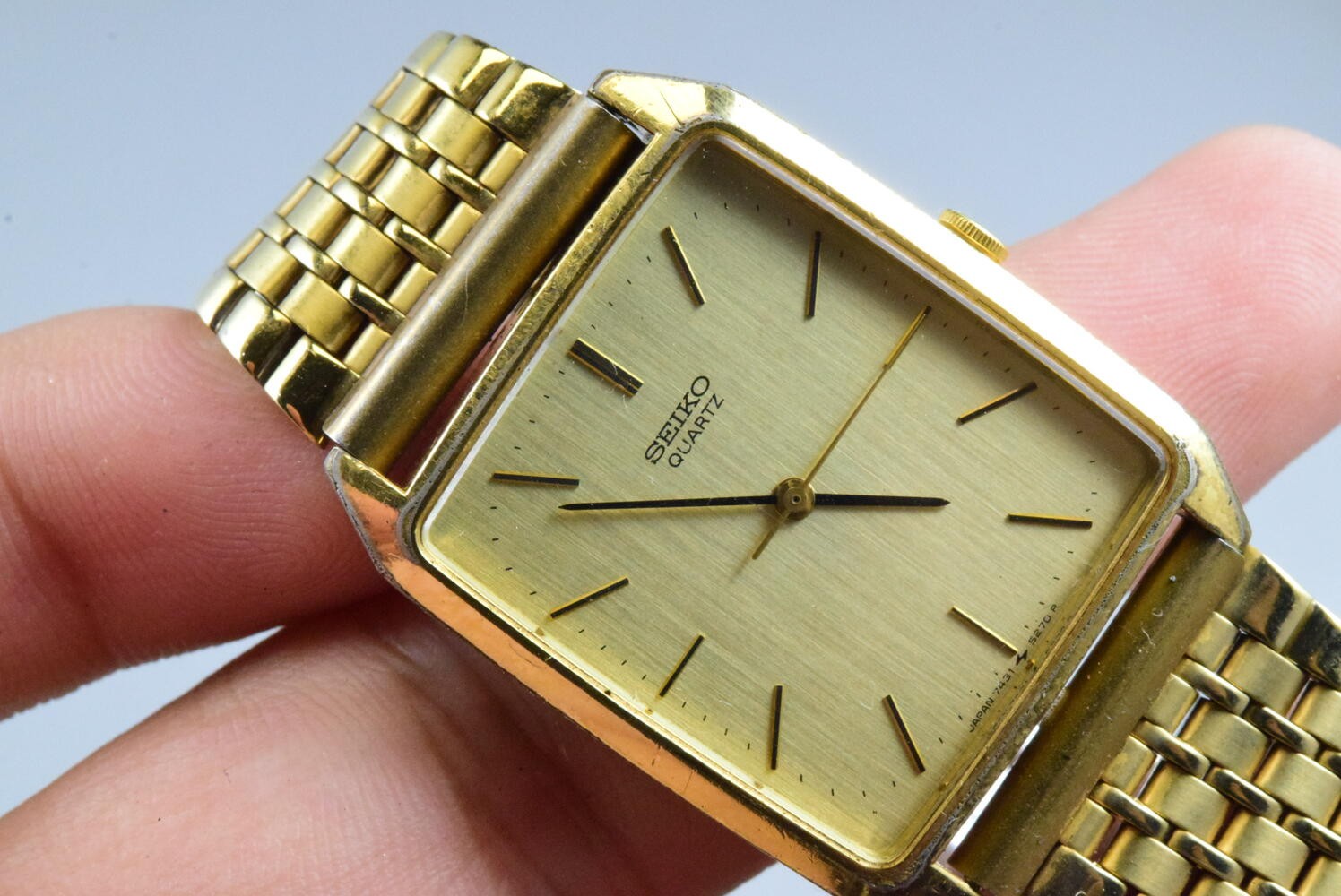 Vintage watch Seiko Gold Plate 7431-5210 Yellow Men Quartz Square Tank 28mm