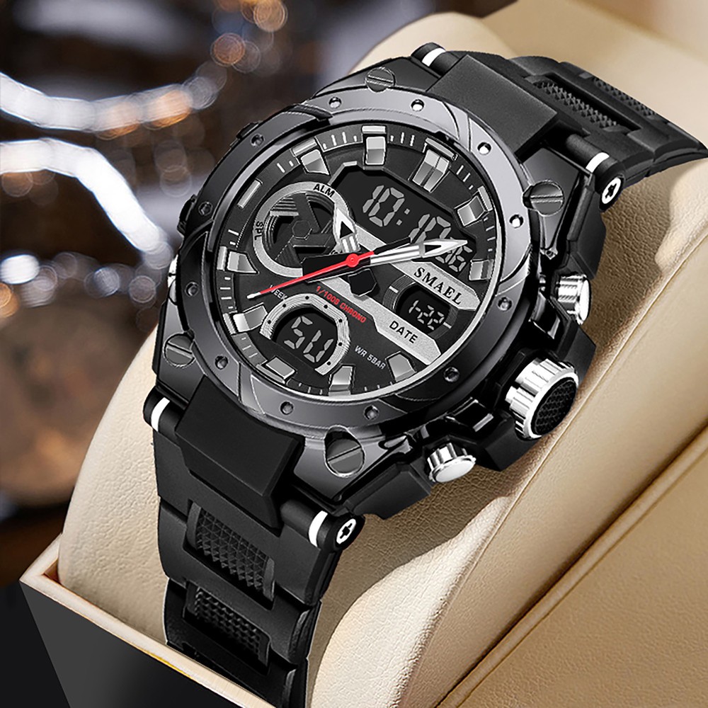 SMAEL Men Digital Sport Watch Large Dial LED Alarm Wristwatch Boy Military Watct
