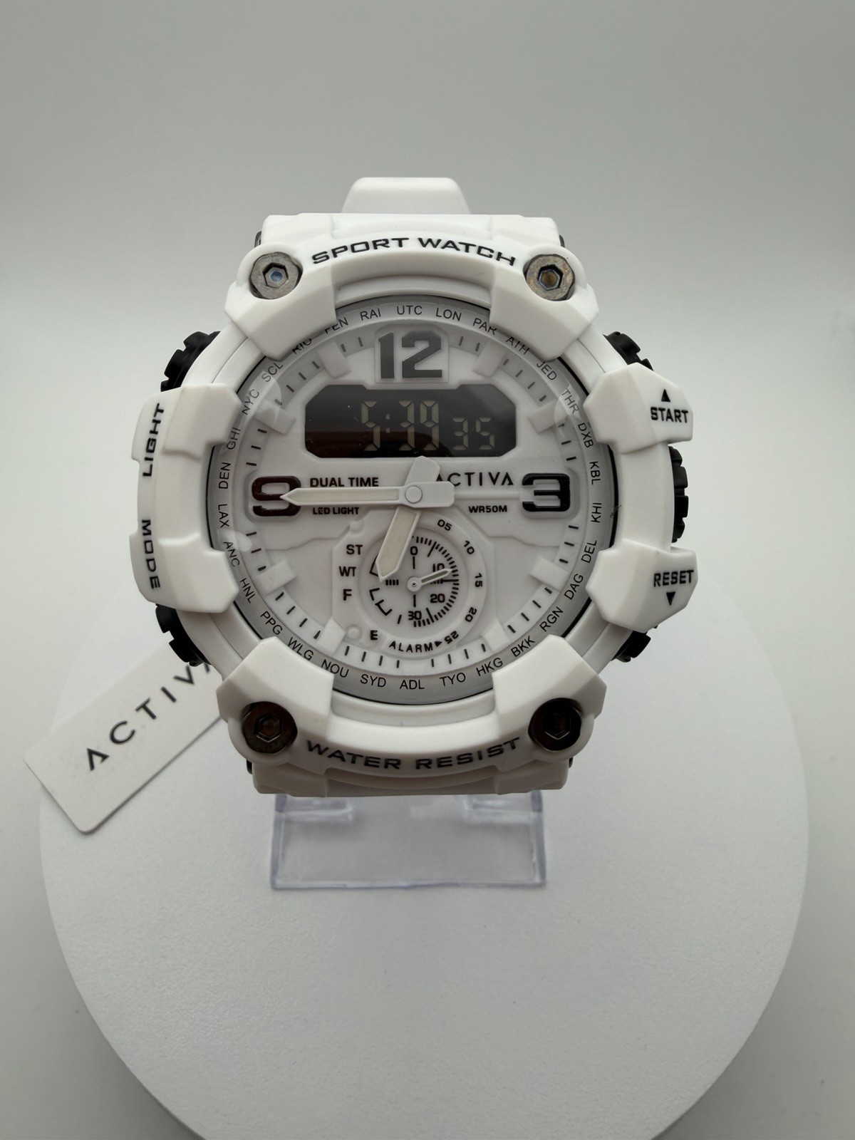 ACW1647-005- Activa Men’s Sport Watch Dual Time Chronograph White LED display.