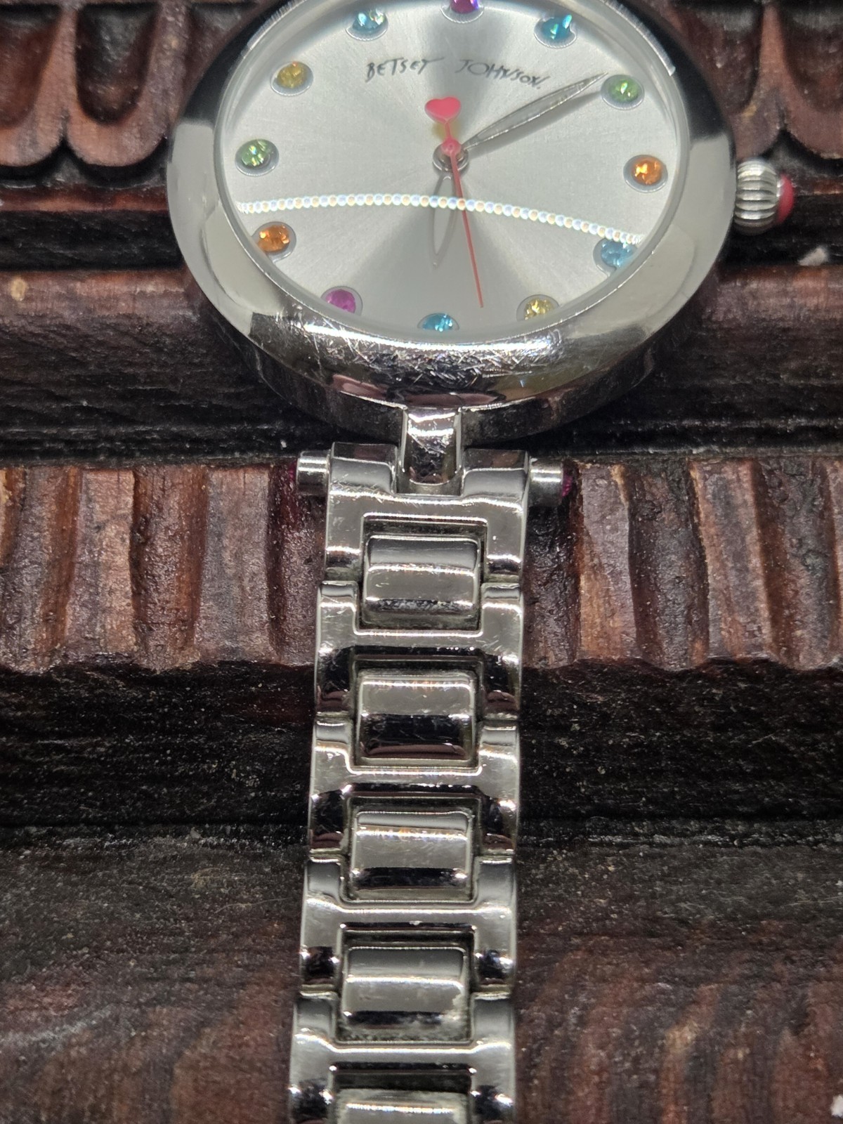 DESIGNER BETSEY JOHNSON BJ00285-01 Wristwatch WATCH Silver Tone Colorful Details