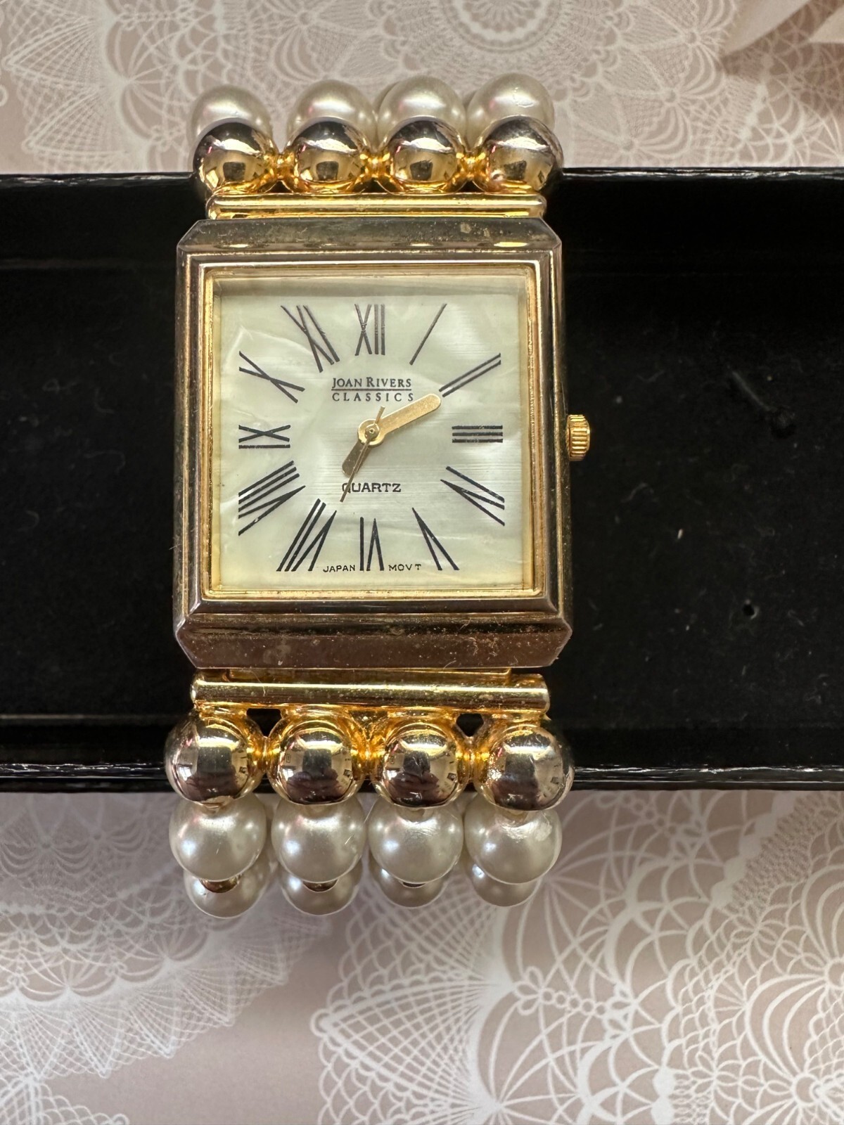 Joan Rivers Classics Collection Faux Pearl & Gold Bead Watch With Quartz Movemen