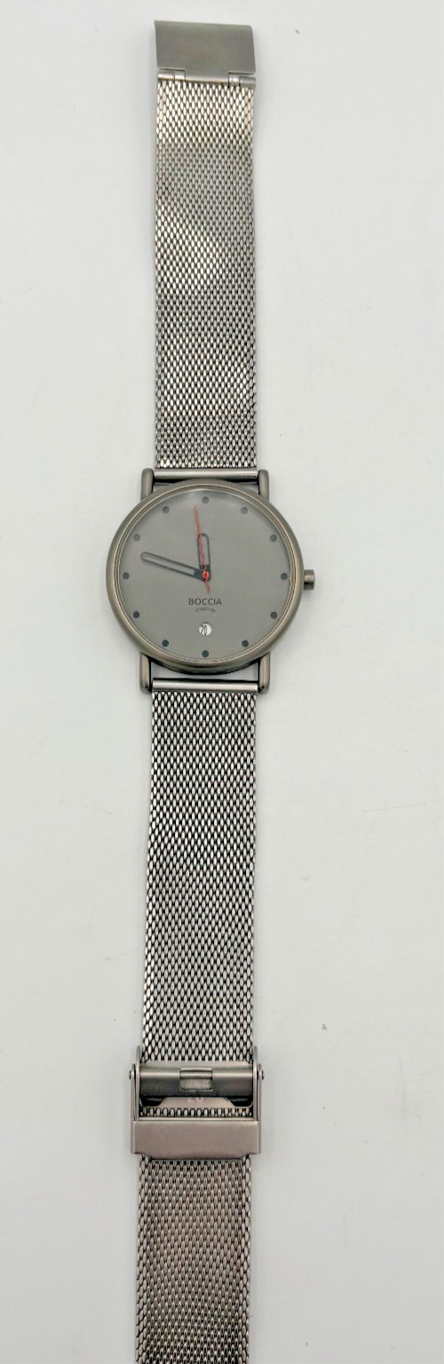Boccia Titanium Gray Dial Men’s Watch Milanese Mesh Bracelet Date Quartz New Bat