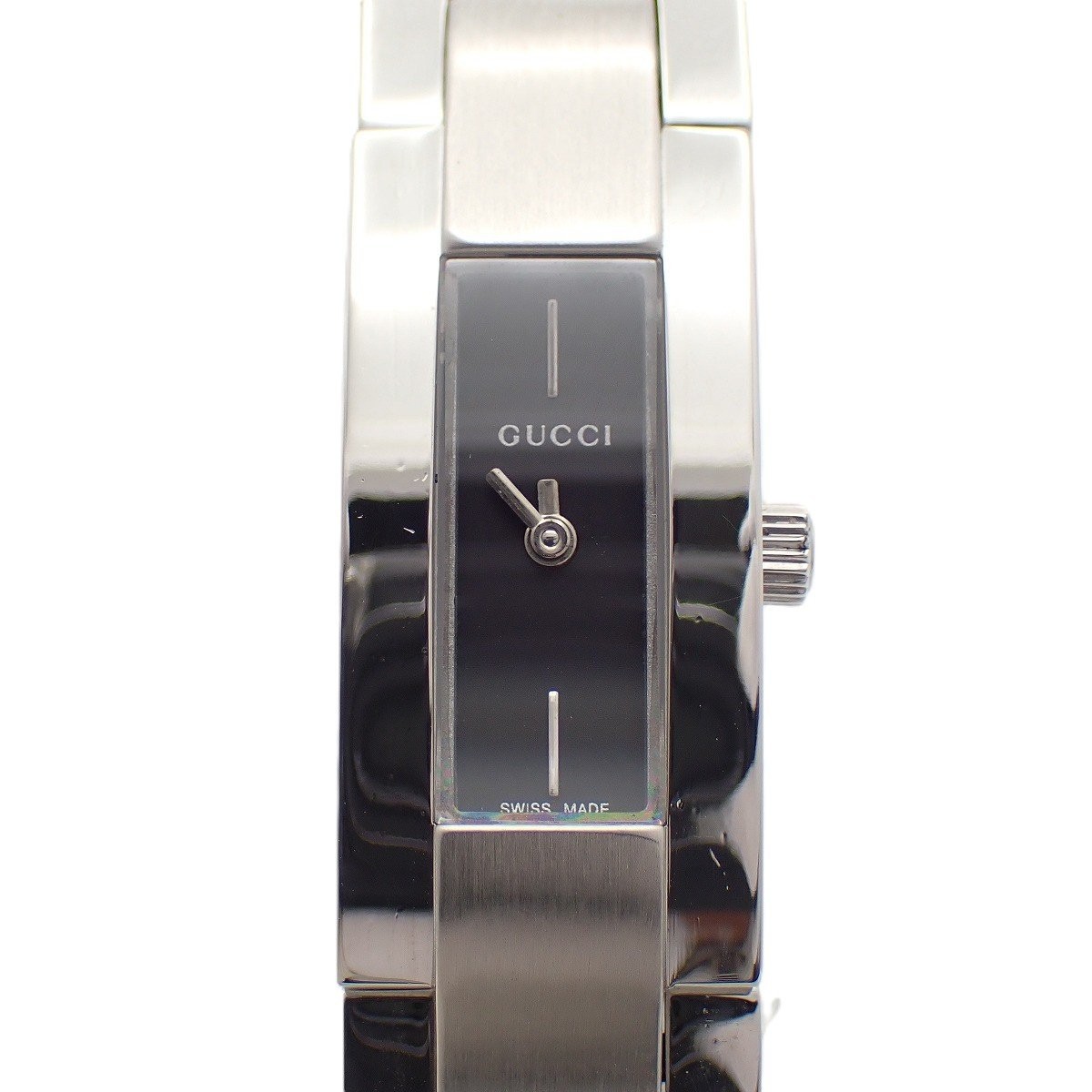 used GUCCI 4600L bracelet watch quartz ladies wristwatch black dial SS belt Ioki