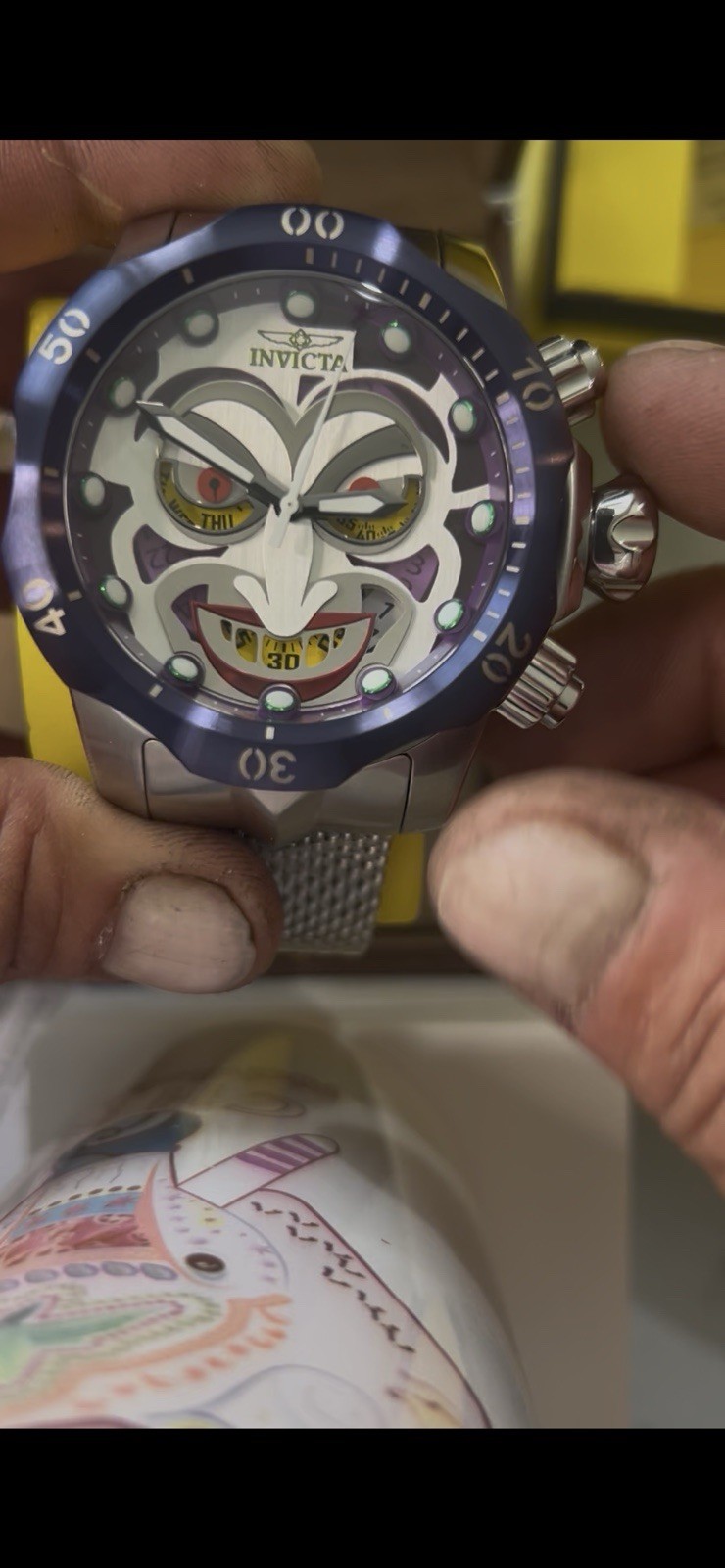 Invicta Joker Automatic Chronograph Men’s Watch Purple Bezel SS mesh Bracelet