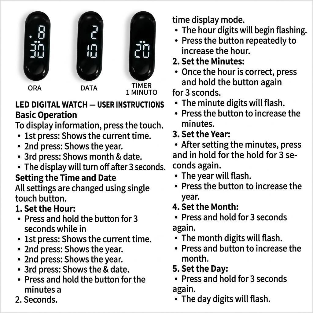H. 100% Waterproof Digital Watch – Time Date Year – Universal Sport Style 2026