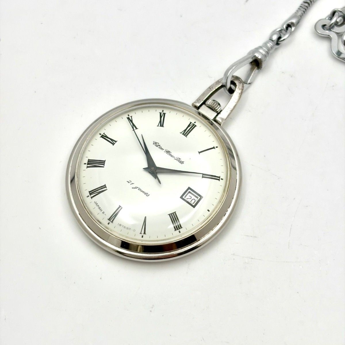 Citizen Homer Date Mechanical Hand Wind Pocket Watch Silver White Dial 43mm