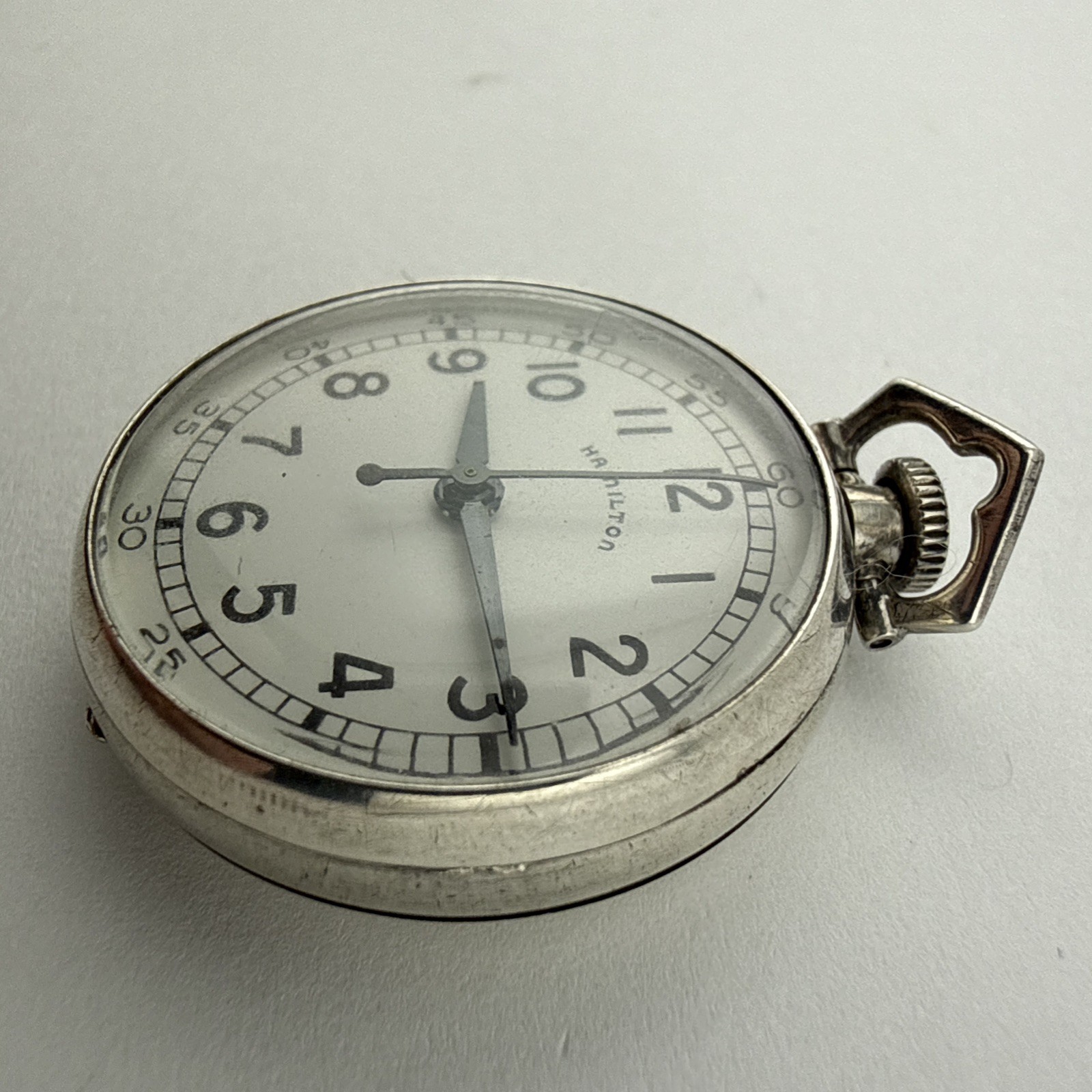 HAMILTON 987S Sterling Silver Hacking Second Pocket Watch 6/0s 17j – Working