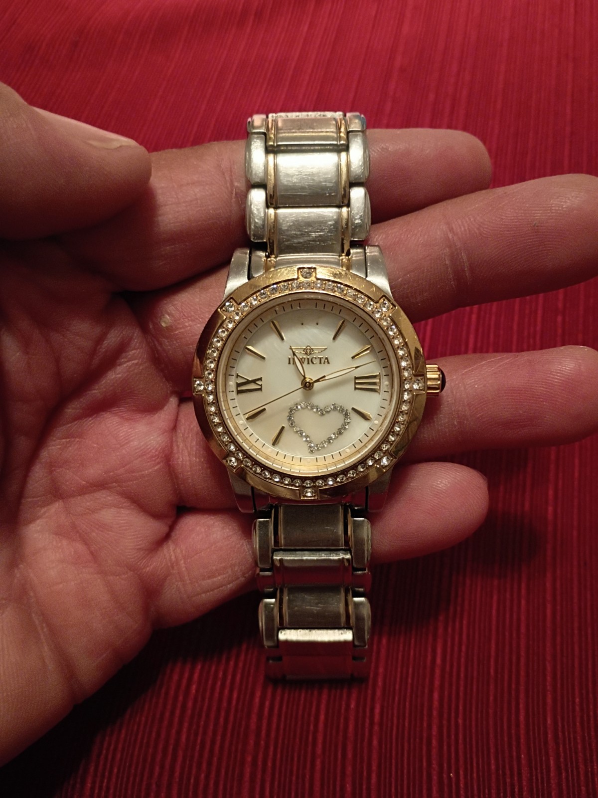 Invicta Angel Women’s Two-Tone SS Bracelet Watch White Heart Dial 30mm 100m