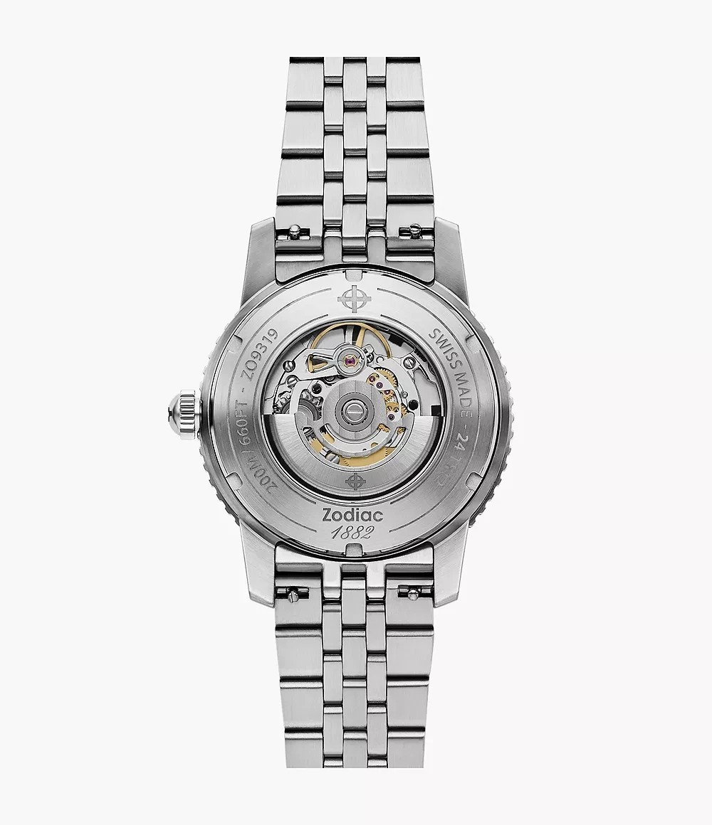 Zodiac Super Sea Wolf Auto Skeleton Dial Black Bezel Steel Watch ZO9319