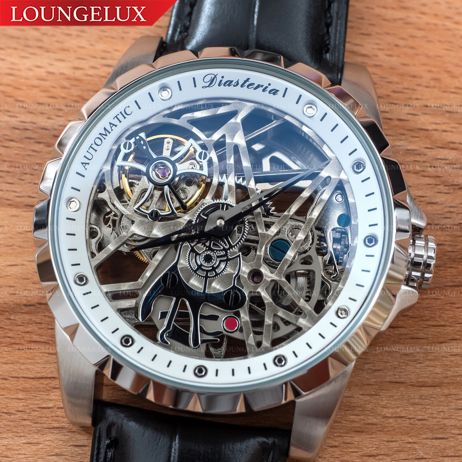 Mens Automatic Mechanical Watch – Silver White Dial Leather DIASTERIA 13868