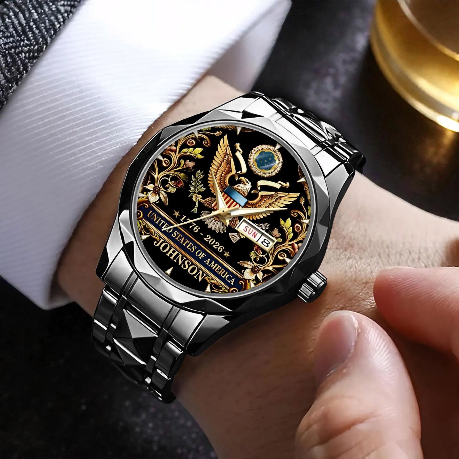 Personalized USA Eagle Watch 1776-2026 Patriotic American Flag Gift for Men
