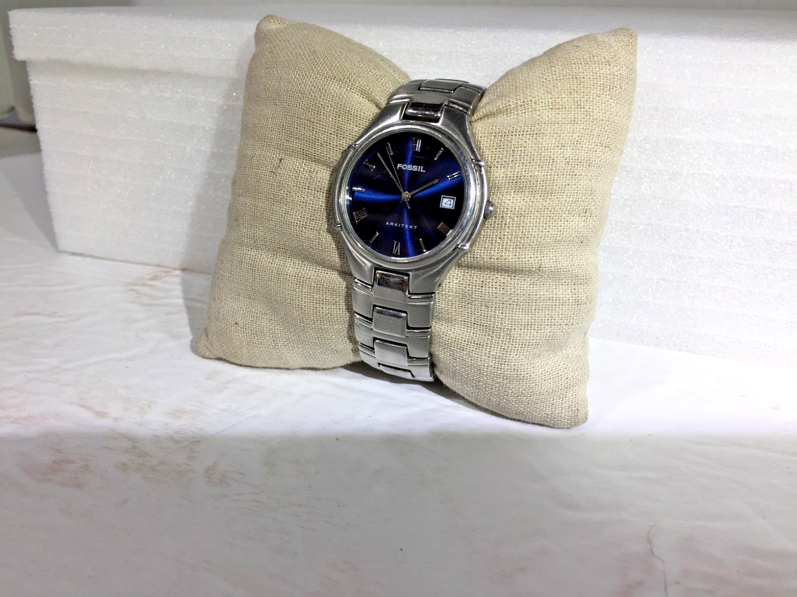 Fossil Arkitekt Watch Men 36mm Blue Dial Stainless Steel FS-2701 New Battery!