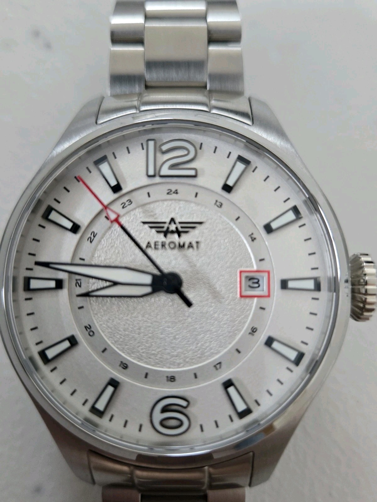 Aeromat Airspeed Automatic Pearl White Dial 44 mm w Stainless Steel Bracelet
