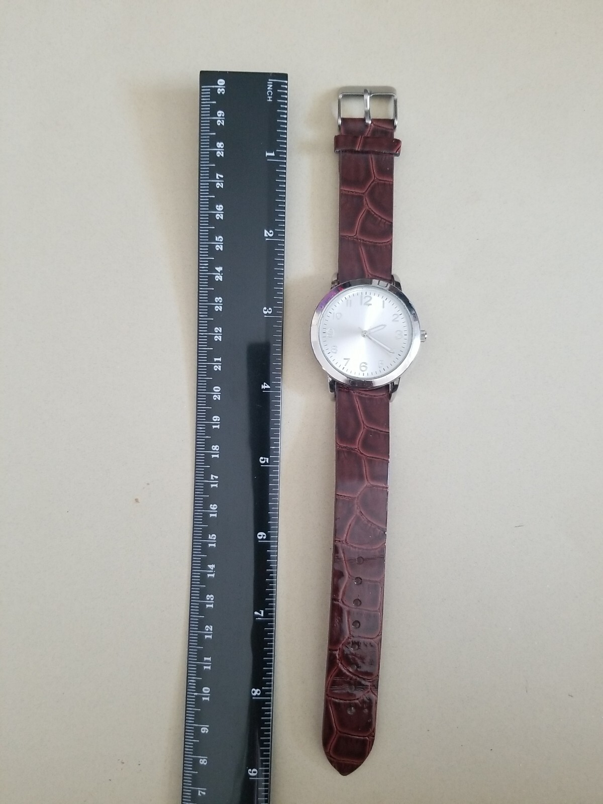 Analog Watch Brown Alligator Print Leather Band Stainless Steel Back