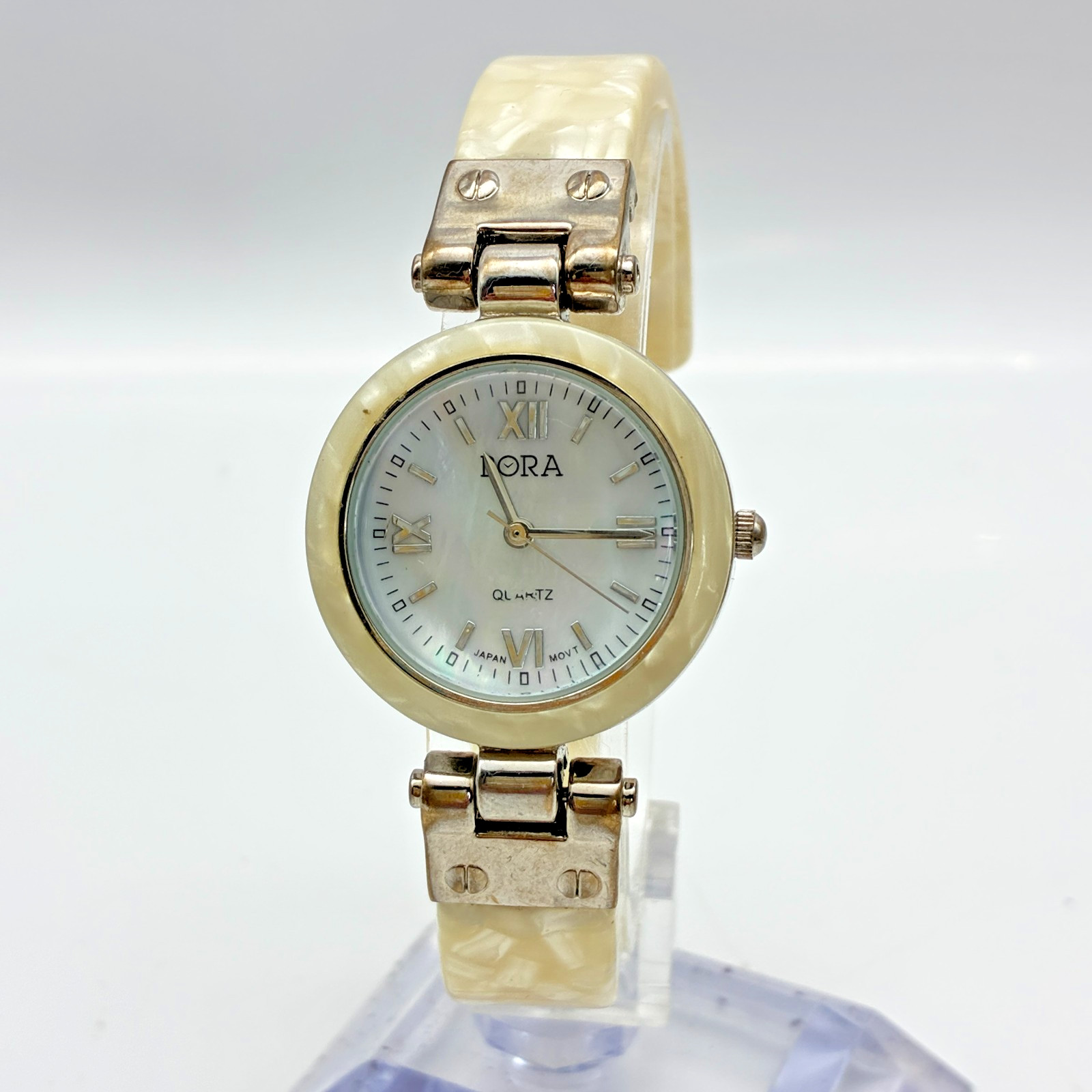 Bora Wristwatch Faux Mother of Pearl Bangle Quartz Silver Tone Ladies
