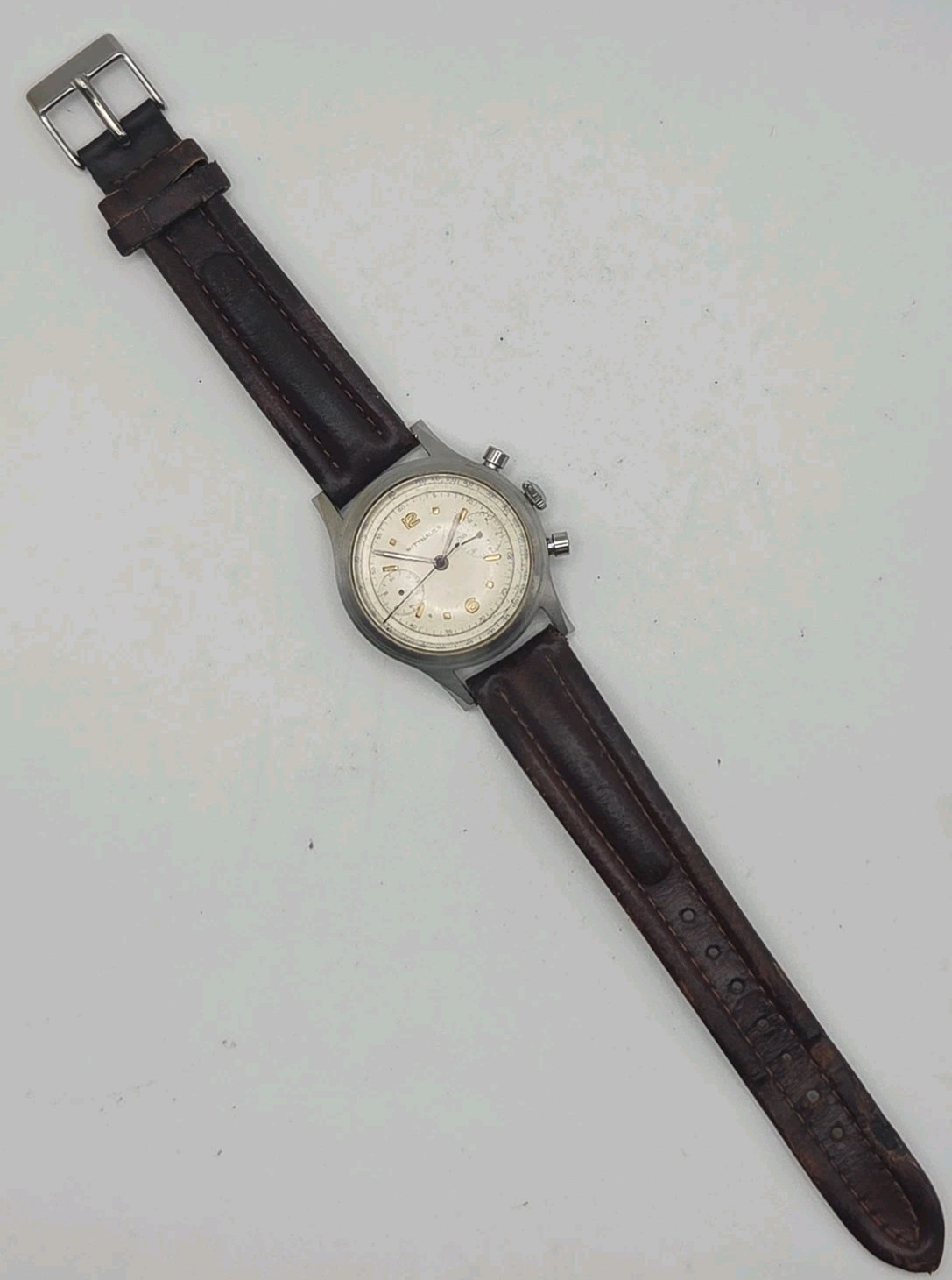 Vtg 1950s Wittnauer 36mm SS Case Two Register Chronograph Original Dial Watch