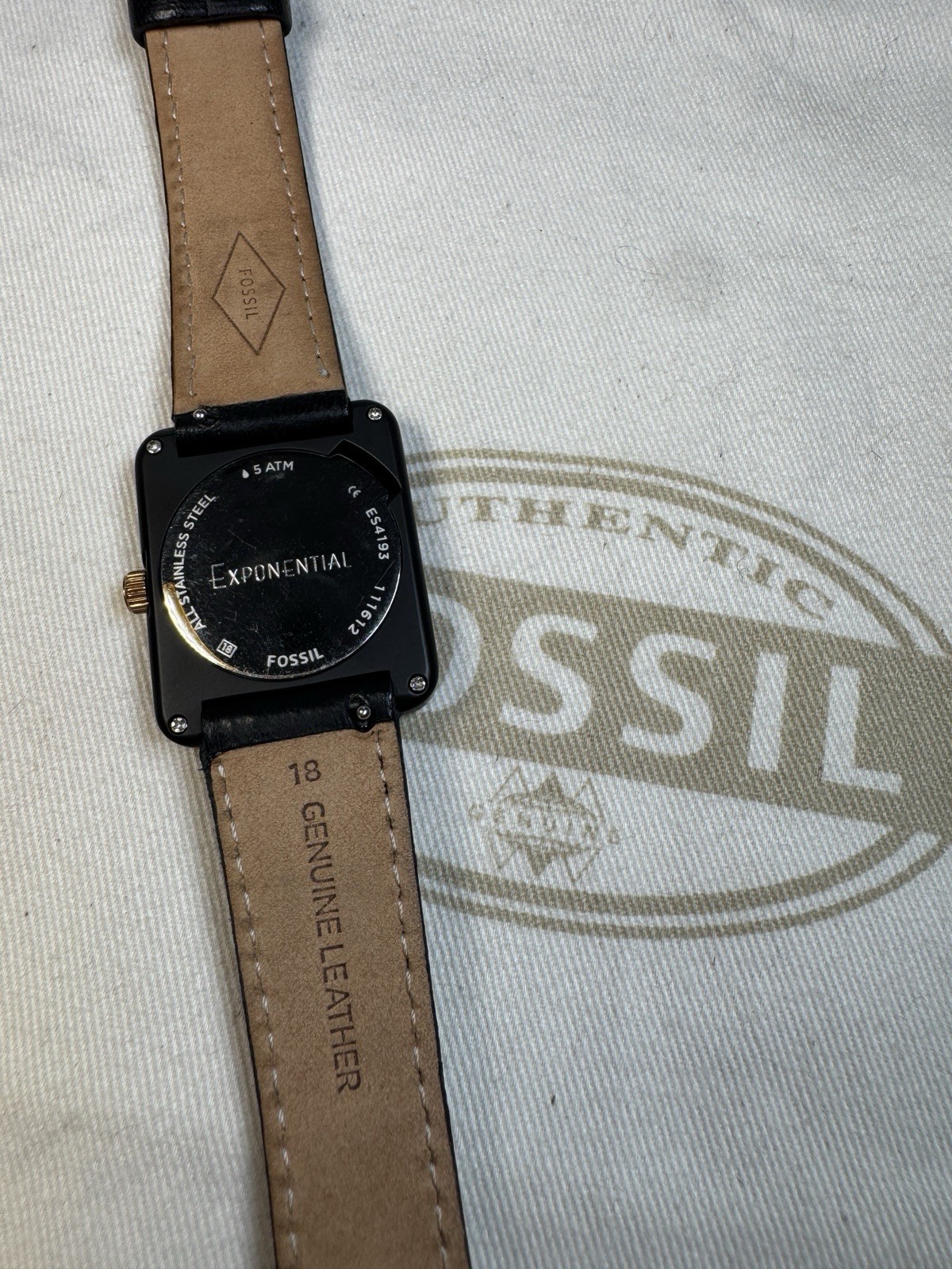 Fossil Atwater Quartz Rectangle Watch Black Dial Double Wrap Leather Strap