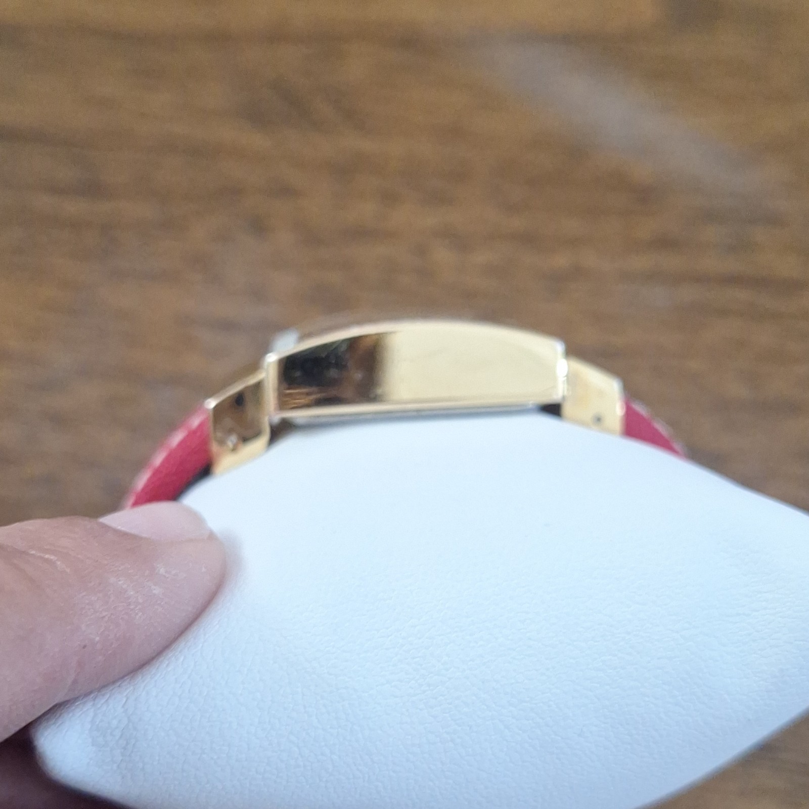 Joan Rivers Classics Quartz Square Gold Tone Watch Red Roman Dial Crystal Bezel