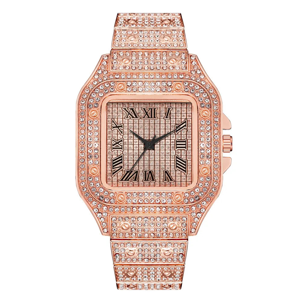 Luxury Men’s Quartz Watch Steel Strap Square Roman Dial Business Wristwatch