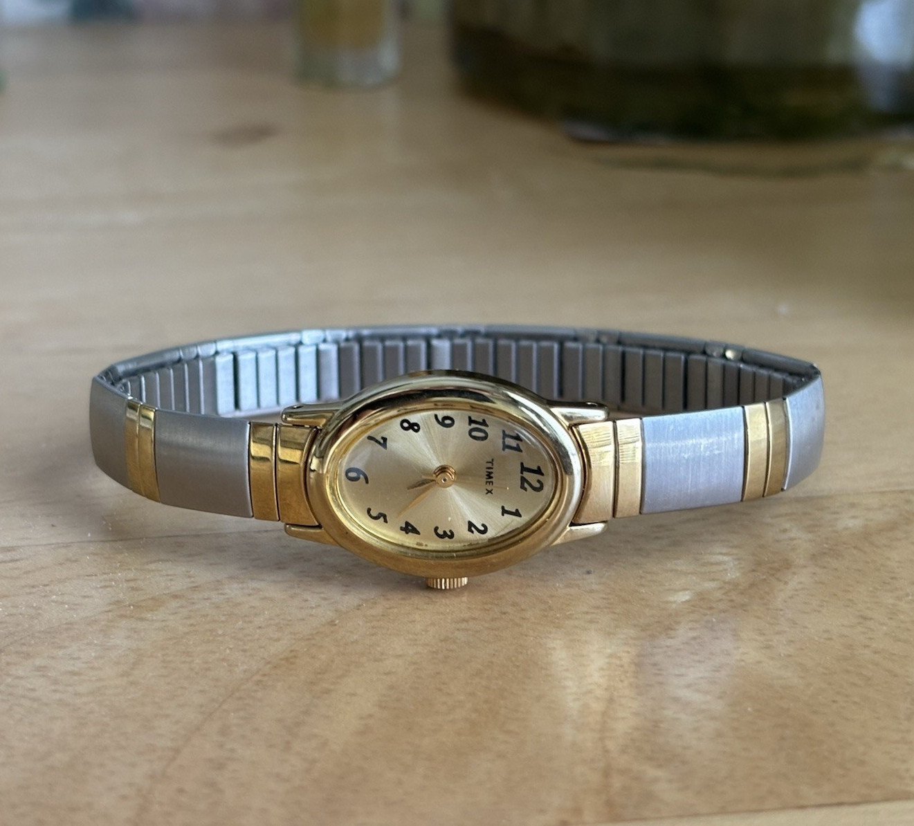 Timex Women’s Vintage Oval Quartz Dress Watch White Dial Two-Tone Stretch