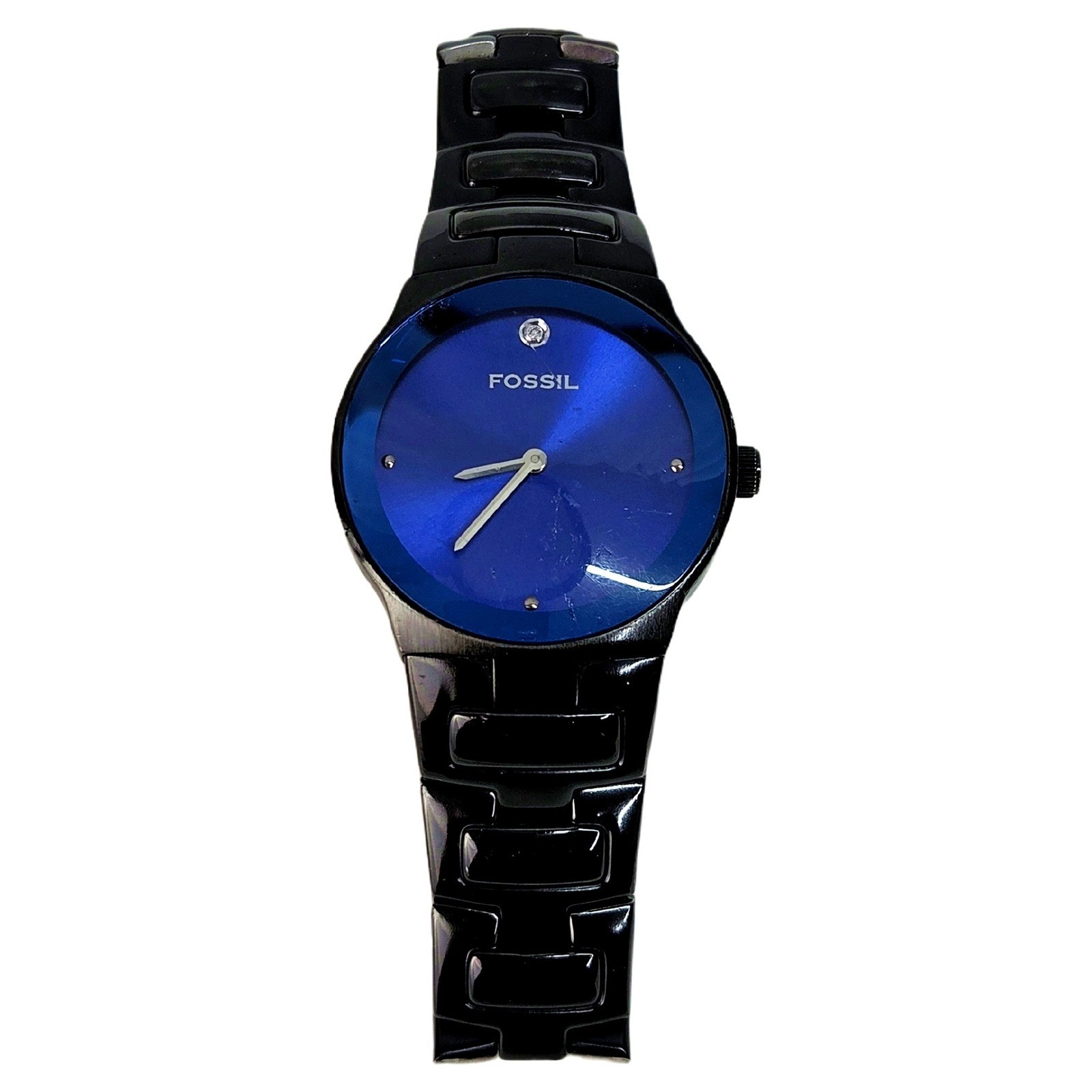 Fossil Arkitekt FS-4281 Black Steel Watch Blue Dial Diamond Accent Mens 4281