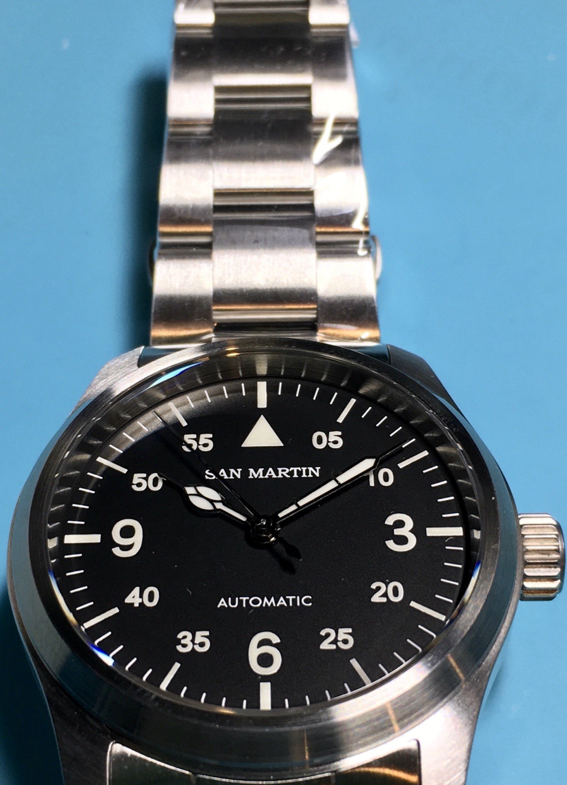 SAN MARTIN FIELD PILOT WATCH BLACK DIAL 37.5MM AR SAPPHIRE STAINLESS STEEL AUTO