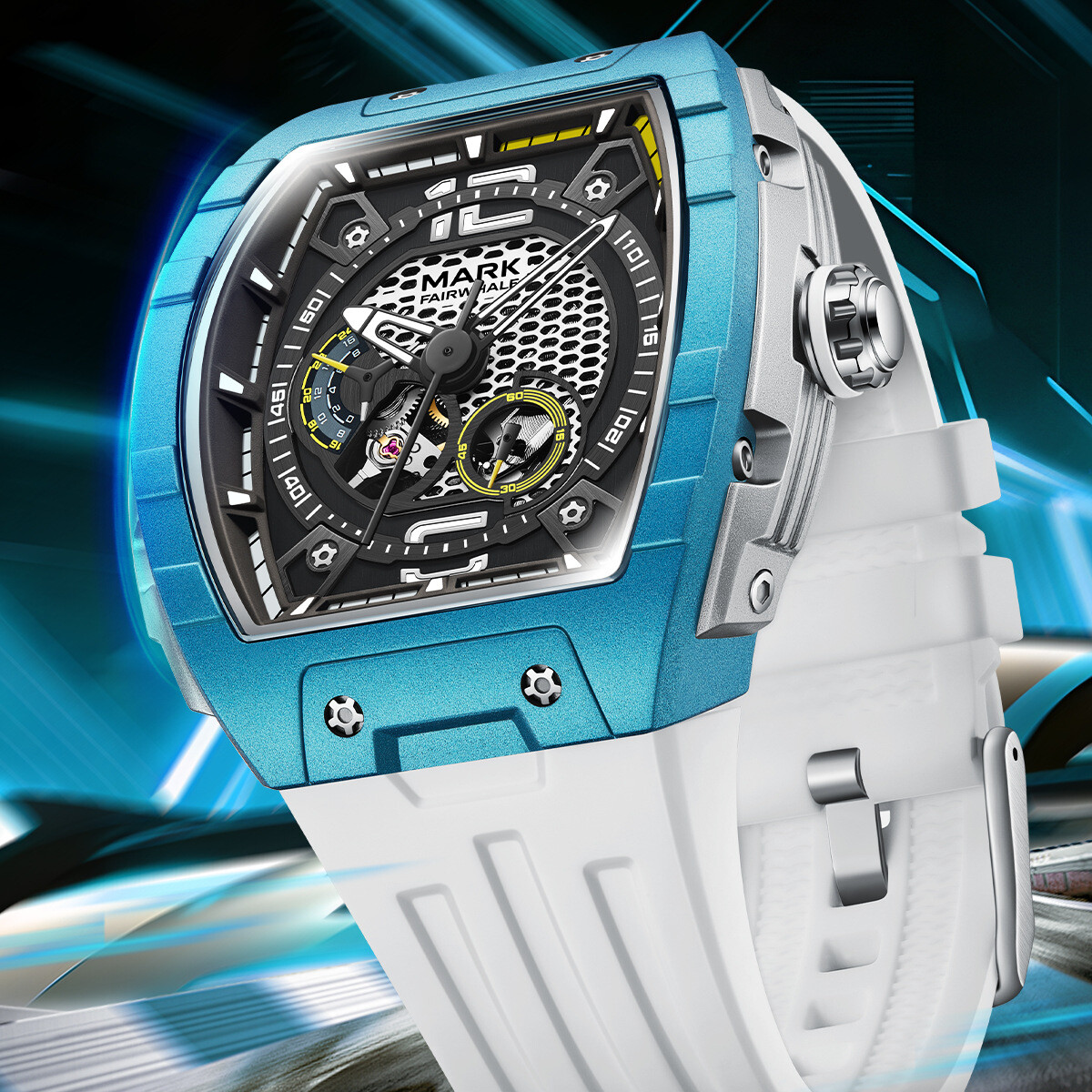 MARK FAIRWHALE Tonneau Hollow Luminous Tourbillon Automatic Mechanical Watch