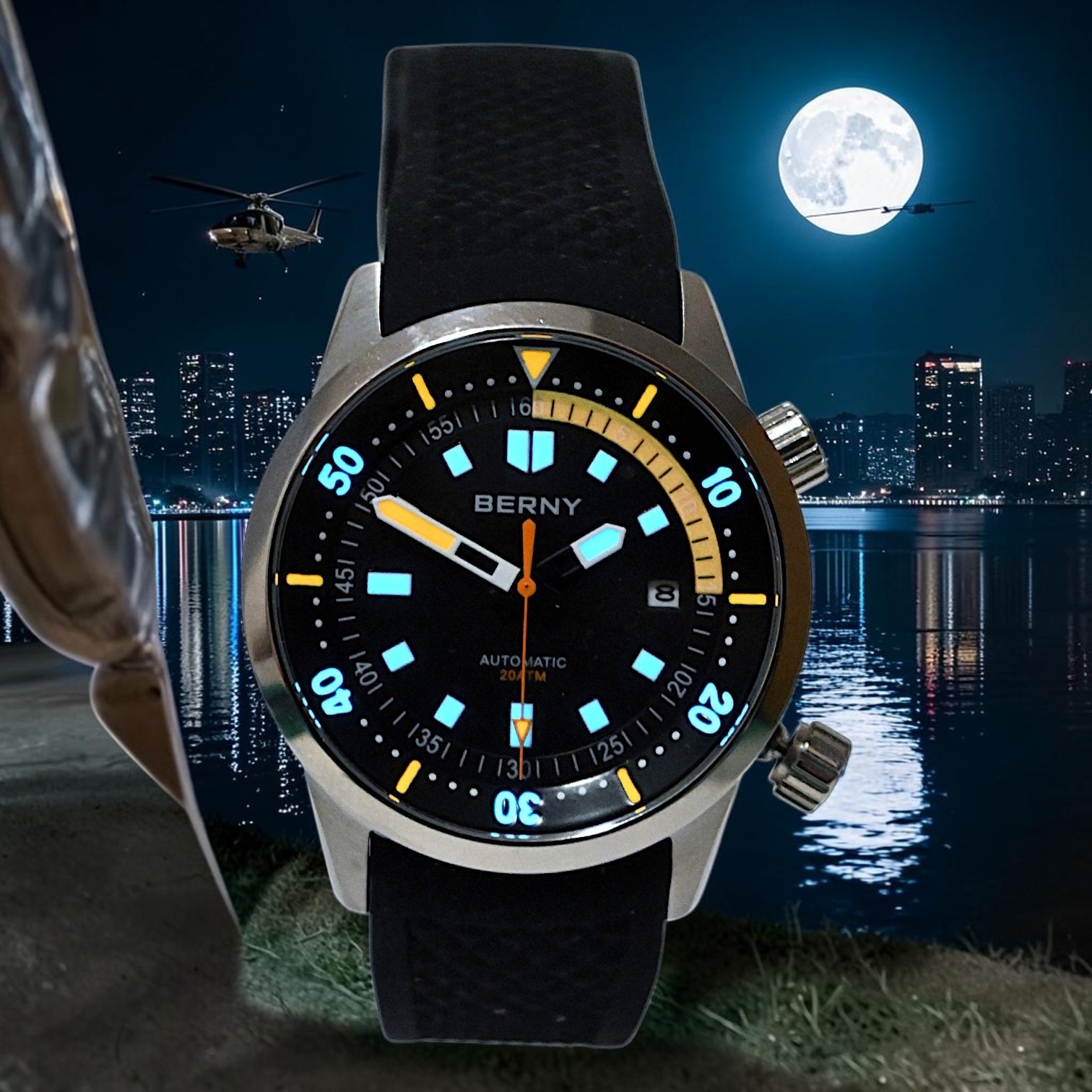 BERNY Automatic Diver Watch 41.5mm for Men 200M Waterproof Miyota 8215 movement