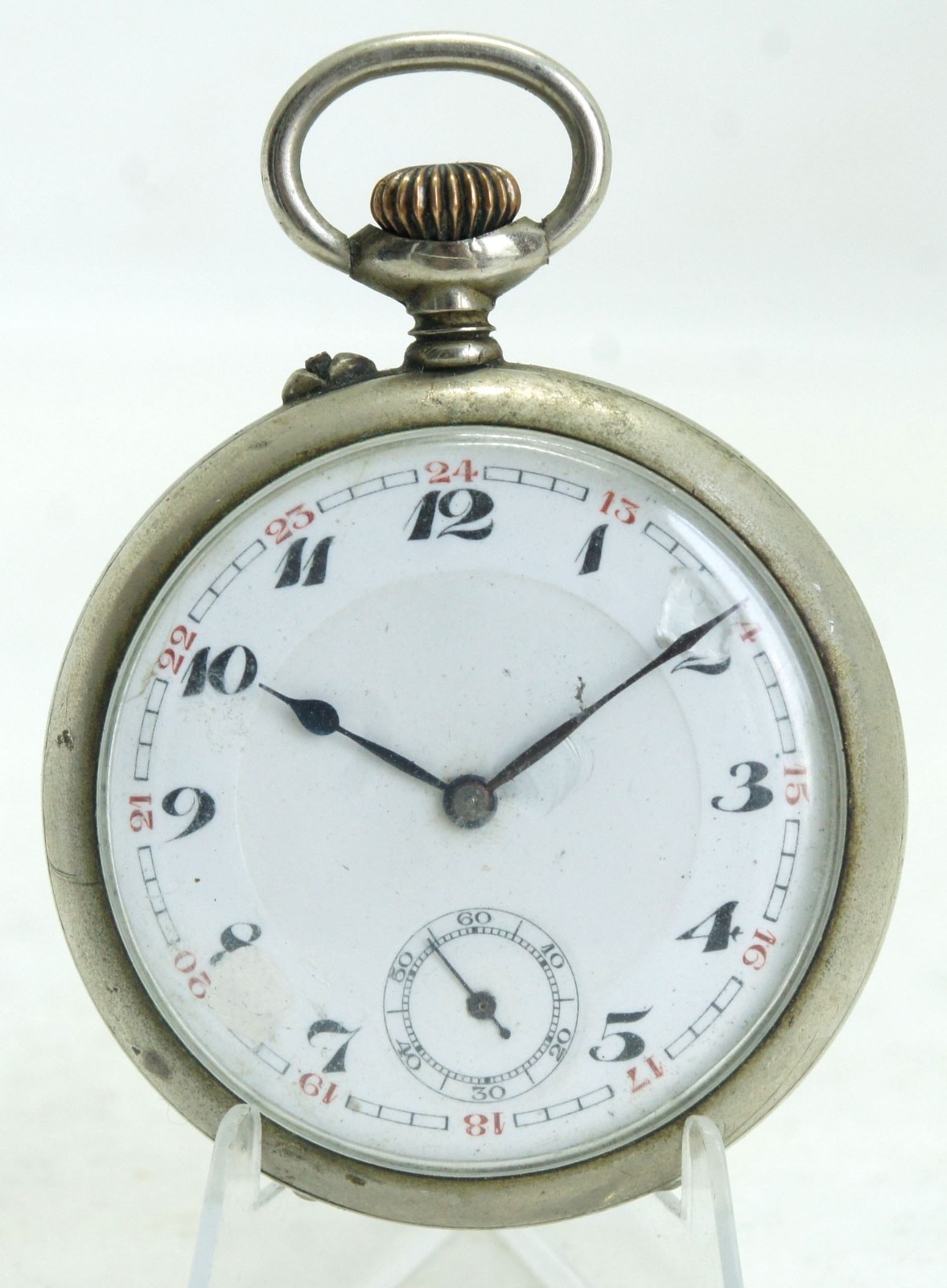 Antique Open Face Pocket Watch Argentan Case Cylinder Movement Serviced Working
