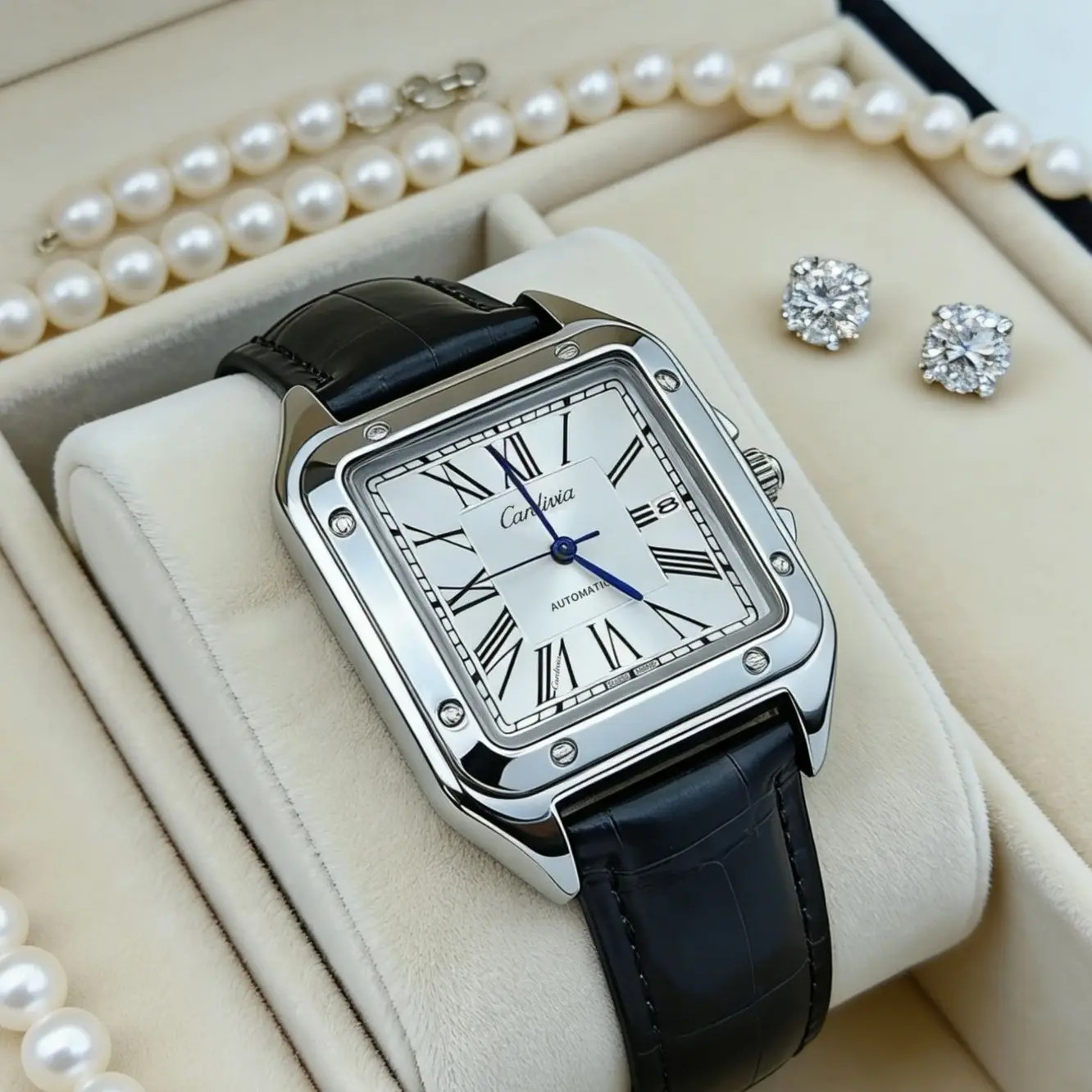 Women’s Square Watch Roman Dial Leather Strap Waterproof Dress Watch