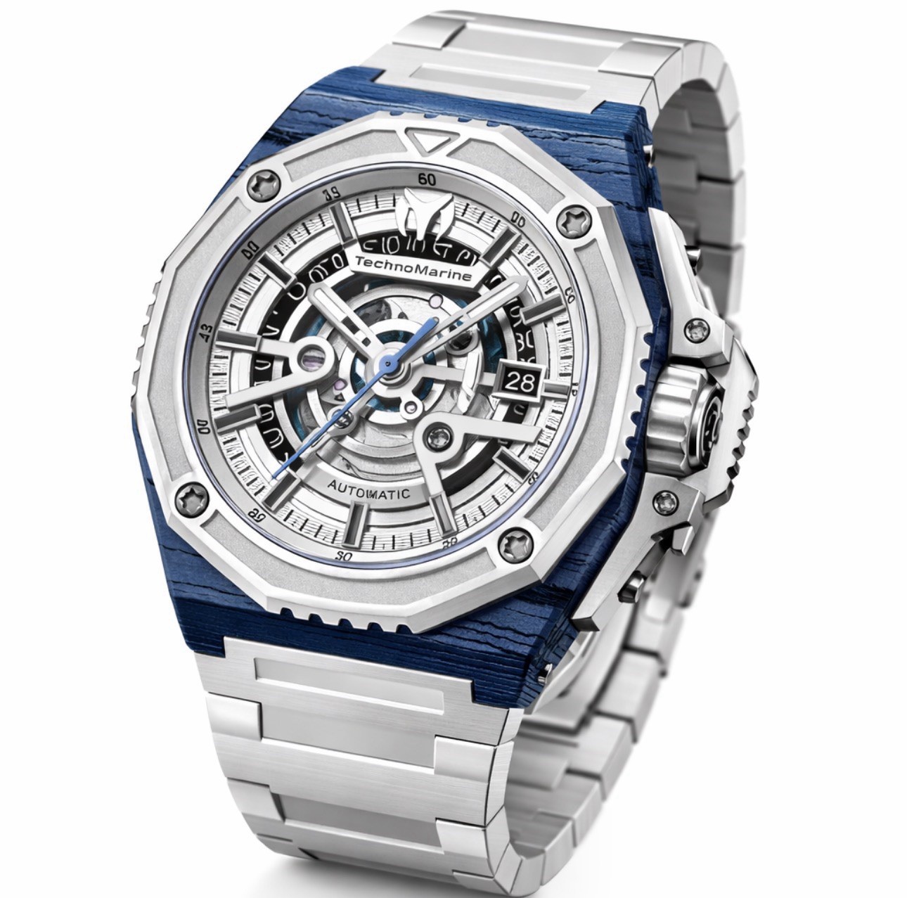 🔥TechnoMarine Carbon Nautic AUTOMATIC Silver Dial Men’s Watch TM-525043