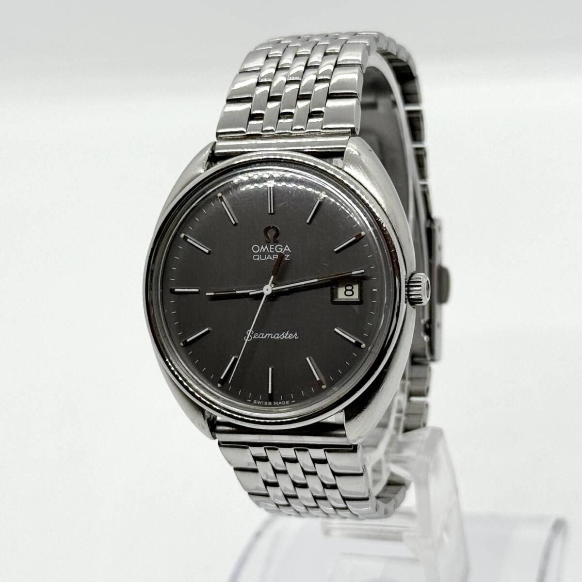 OMEGA Seamaster Men’s Quartz Watch Grey Dial Silver Band 38.4mm Authentic