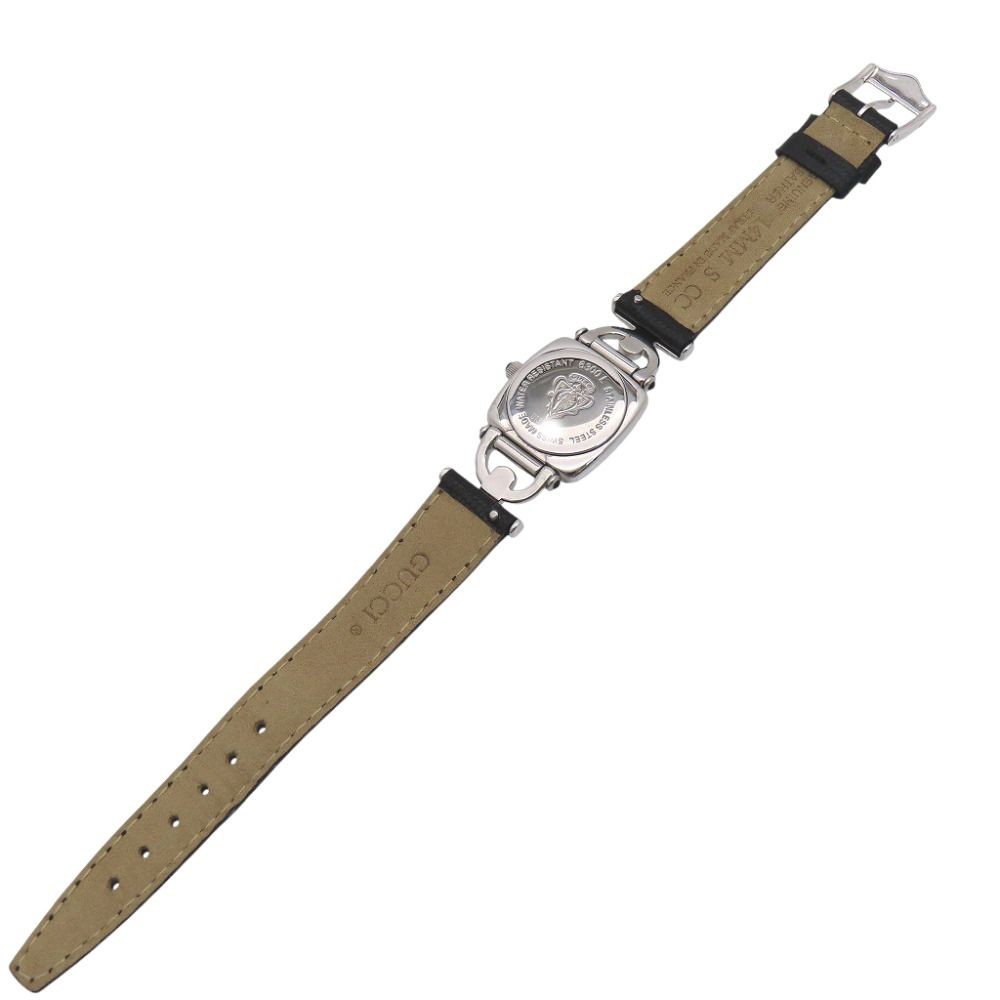 Excellent Condition Gucci 6300L Quartz Watch Stainless Steel Embossed Leather Bl