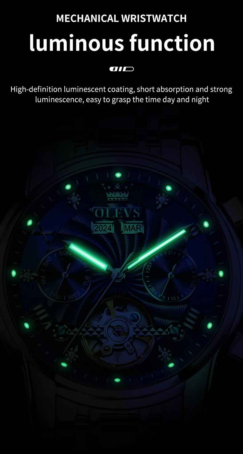 Automatic Mechanical Waterproof Watch Luxury Dial Men Men’s Strap