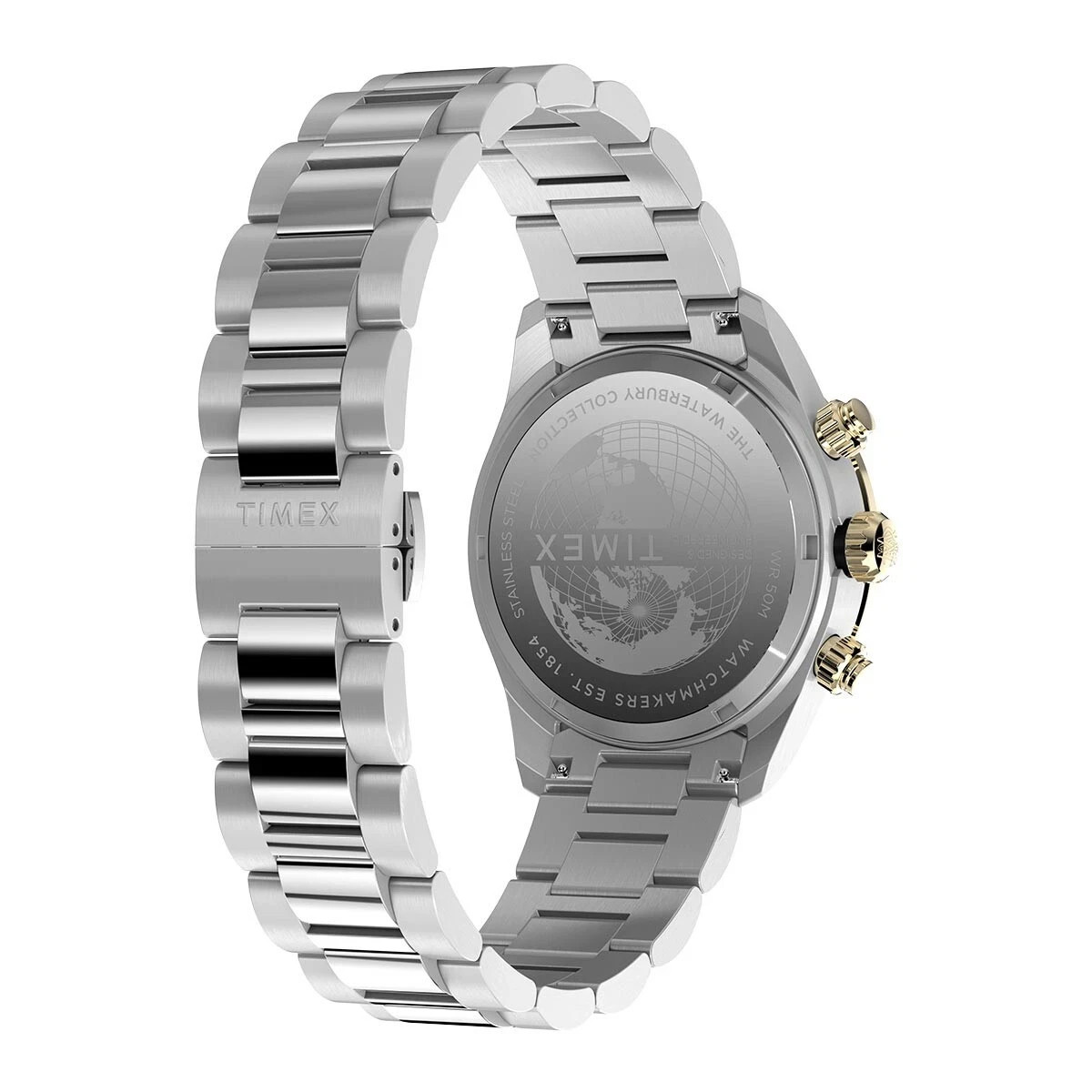 New Timex Waterbury Heritage Chronograph Stainless Steel 39mm Watch TW2Y24000