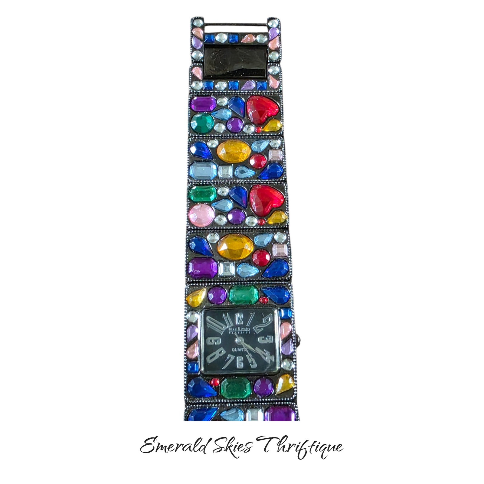 Women’s JOAN RIVERS Classics Bright Multicolored Crystal Bracelet Watch, Runs