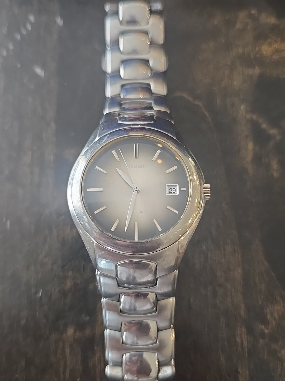 Used Fossil Arkitekt Watch FS-2903 Men Silver Steel Date New Battery 7.5”