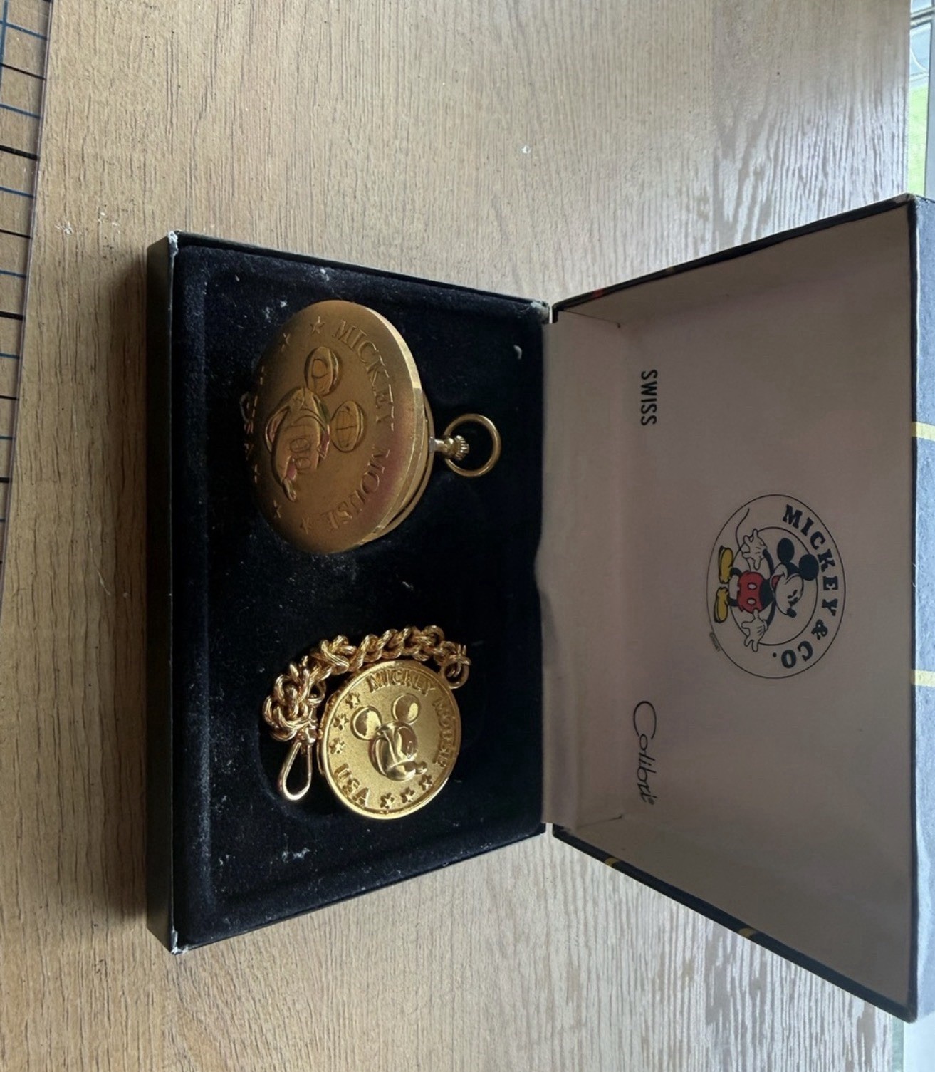 Colibri Quartz Full Hunter Mickey & Co. Disney Pocket Watch w/ Chain & Box