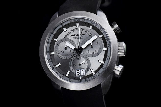 NEW! ARAGON Swiss Chronograph Mens Quartz Watch 44mm GRAY Mult-Function Dial!