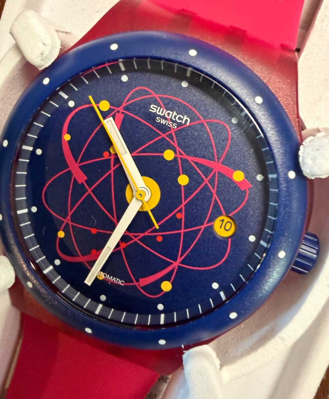 2015 Swatch Sistem51 SUTR401 Sistem Pink Atom Automatic 42mm Box Papers Running