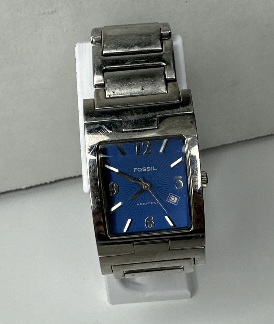 Fossil Men’s UNTESTED Arkitekt Quartz Watch FS-2891 Blue Dial Water Resist 50m