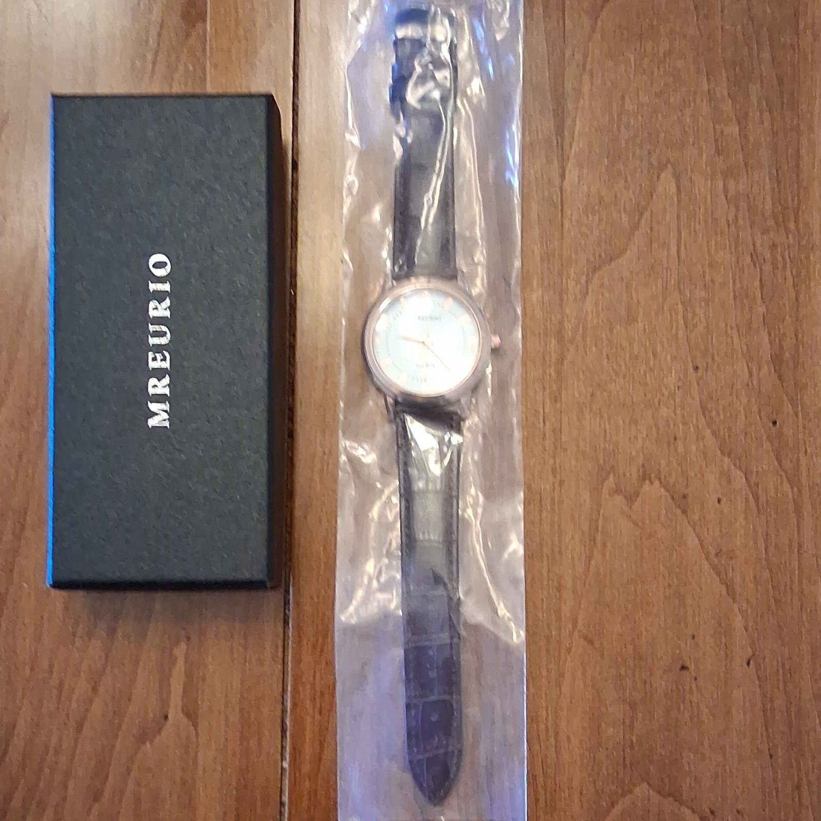 MREURIO Quartz Analog Dress Wristwatch, Brown Leather Band, Gold Case, Box