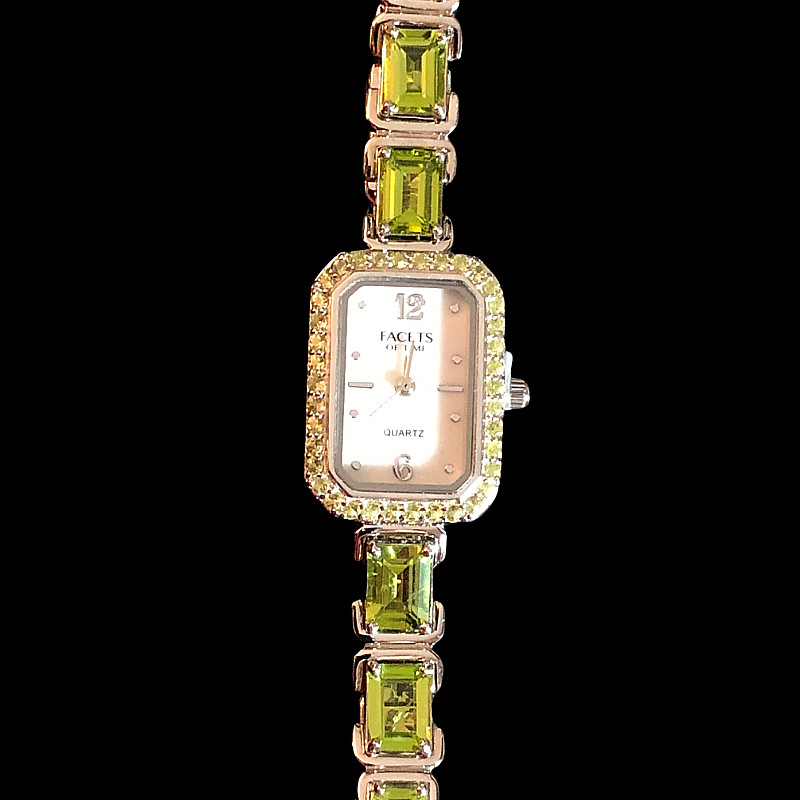 Facets of Time Natural Gemstone Watch PERIDOT 925 Sterling Silver Steel JTV 3440