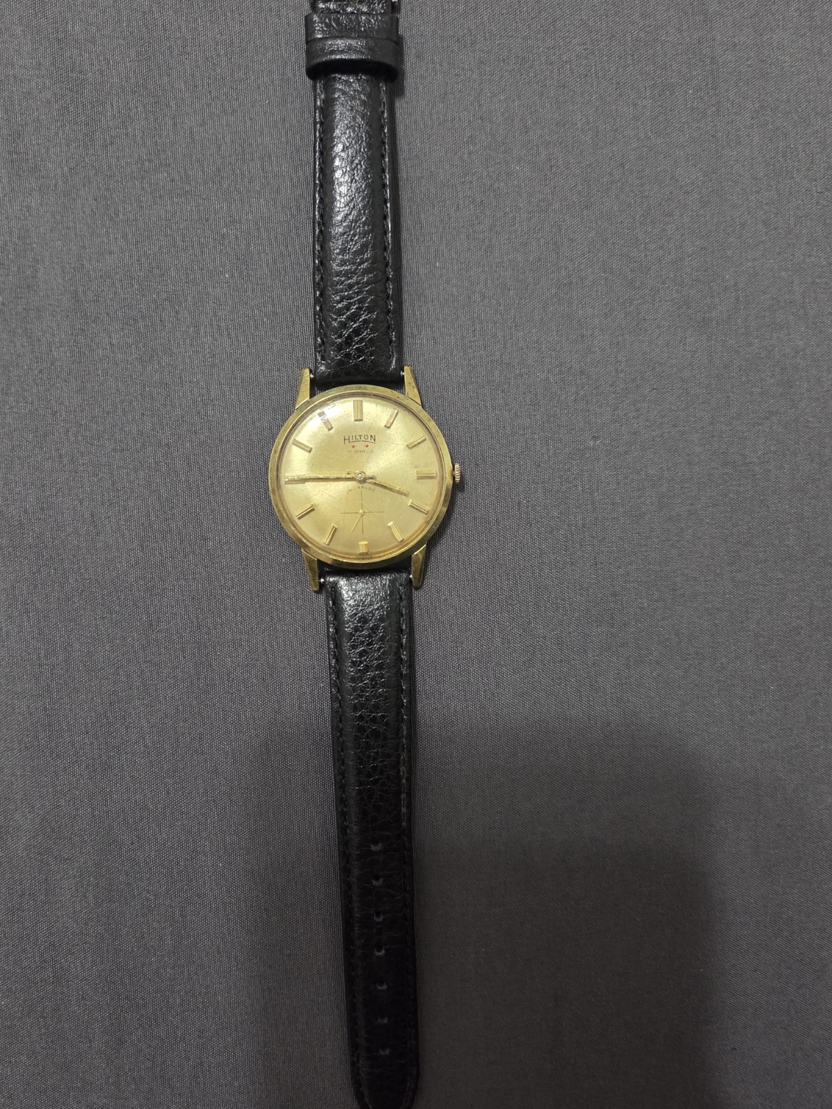 Vintage Hilton 17 Jewels Swiss Mechanical Watch – Gold Sunburst Dial – RUNNING